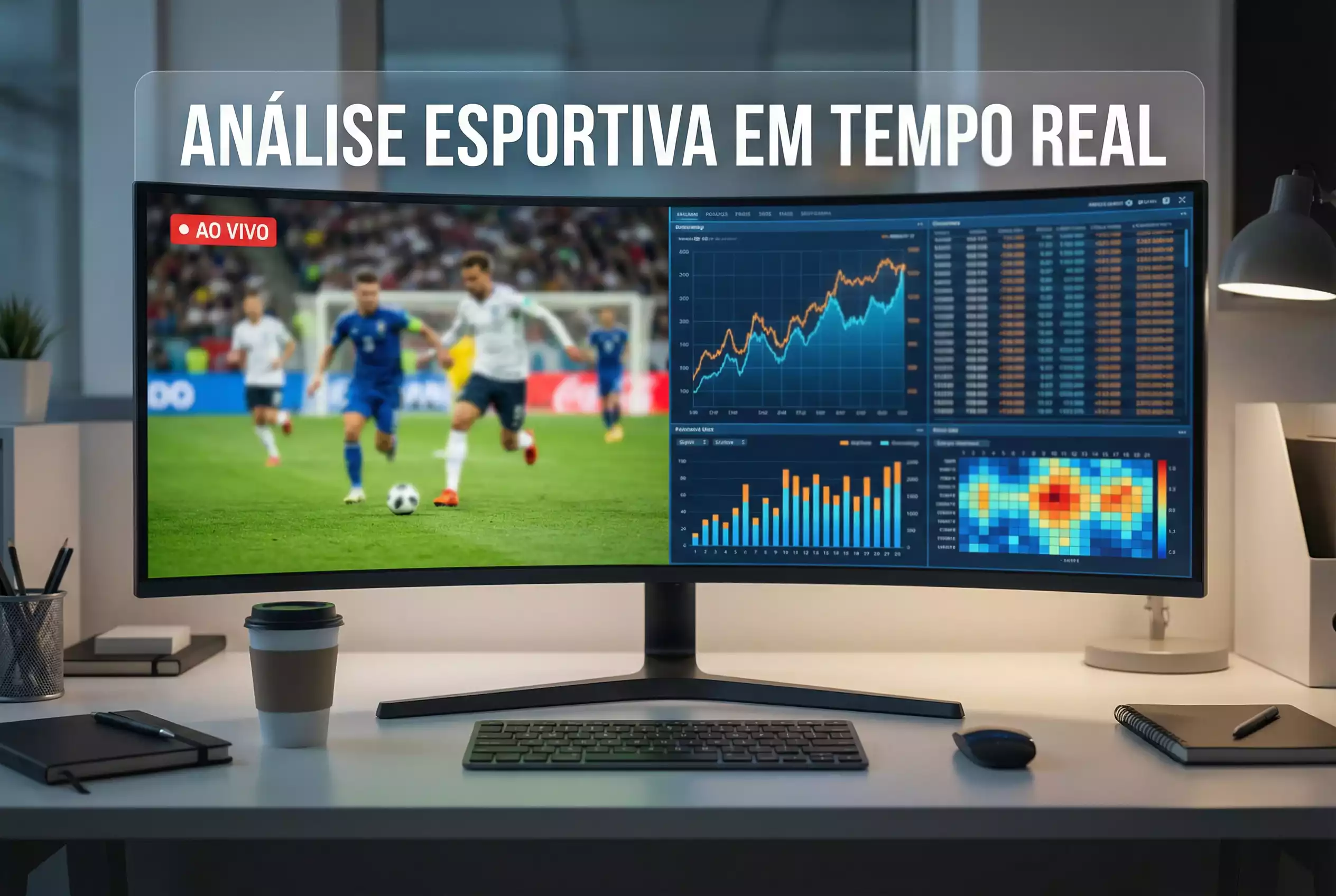 Ecrã dividido a mostrar um evento desportivo e odds em tempo real