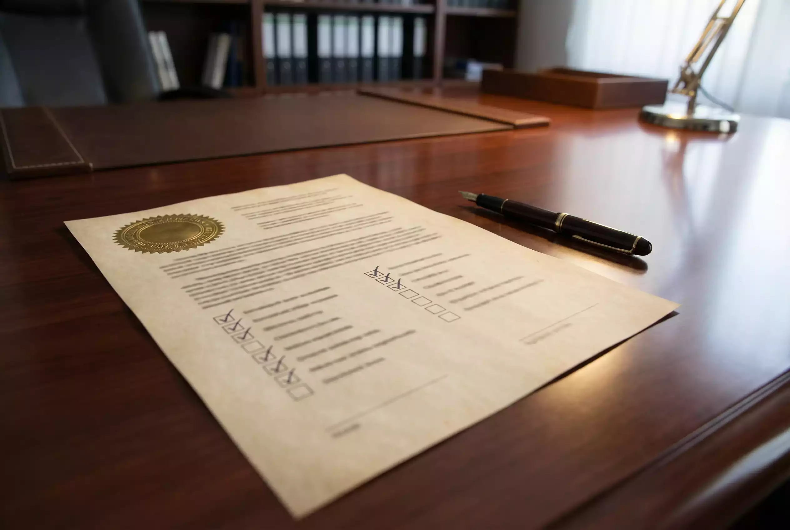 Selo oficial de licenciamento sobre documento com lista de entidades aprovadas